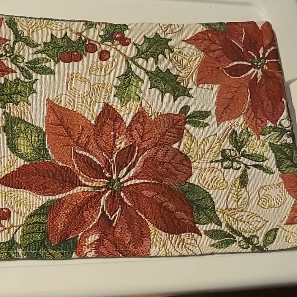 Festive Poinsettia Tapestry Table Runner